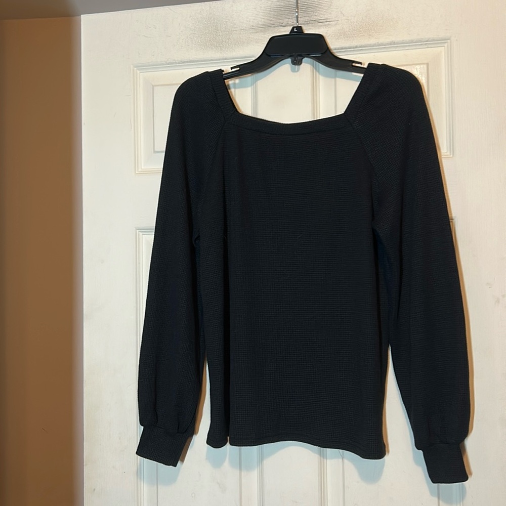 Waffle Knit Top Size Small Black